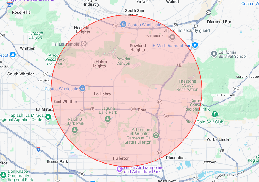 Service Area Map for Yori Walks